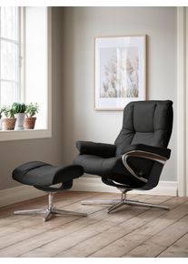 Relaxsessel stressless "Mayfair", schwarz (schwarz paloma), B:83cm H:102cm T:74cm, Leder PALOMA: PALOMA ist ein durchgef&auml;rbtes Semianilin-M&ouml;belleder mit nat&uuml;rlicher Narbung., Sessel, Relaxsessel, mit Hocker, mit Cross Base, Gr&ouml;&szlig;e S, M & L, Holzakzent Schwarz