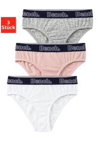 Slip Bench., M&auml;dchen, Gr. 122/128, 3 Stk., pink (rose, wei&szlig;, grau meliert), Jersey, Obermaterial: 90% Baumwolle, 10% Elasthan (LYCRA), unifarben, k&ouml;rpernah, Unterhosen Slip, mit Logo Webbund