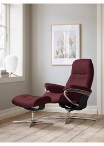 Relaxsessel stressless "Sunrise", rot (bordeaux batick), B:79cm H:103cm T:73cm, Leder BATICK: BATICK ist ein leicht korrigiertes, durchgef&auml;rbtes und genarbtes M&ouml;belleder, bei dem die meisten Unebenheiten und Spuren in der Regel entfernt wurden., Sessel, Relaxsessel, mit Hocker, mit Cross Base, Gr&ouml;&szlig;e S, M & L, Holzakzent Schwarz