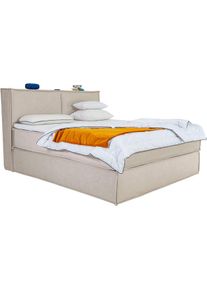 Boxspringbett Home Affaire "Sophielle, erh&auml;ltlich in den Breite 160, 180 & 200cm", beige, B:186cm L:223cm, 100% PES, Komplettbetten, Boxspringbett, inkl. Topper und Taschen-Federkernmatratze