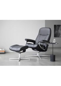 Relaxsessel stressless "Consul", schwarz (schwarz batick), B:82cm H:102cm T:72cm, Leder BATICK: BATICK ist ein leicht korrigiertes, durchgef&auml;rbtes und genarbtes M&ouml;belleder, bei dem die meisten Unebenheiten und Spuren in der Regel entfernt wurden., Sessel, Relaxsessel, mit Cross Base, Gr&ouml;&szlig;e S, M & L, Holzakzent Schwarz