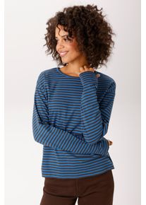 Langarmshirt Aniston CASUAL, Damen, Gr. 38, blau, braun, geringelt, Single Jersey, Obermaterial: 100% Baumwolle, bedruckt, geringelt, gestreift, l&auml;ssig geschnitten h&uuml;ftlang, Rundhals, Shirts Langarmshirt, im trendfarbenen Ringel-Dessin - NEUE KOLLEKTION