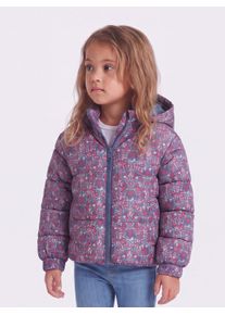 Steppjacke KIDS Only "KMGDALIA SHORT PUF AOP JACKET OTW NOOS", M&auml;dchen, Gr. 92, bunt (vintage indigo aop:flower heart), Web, Obermaterial: 100% Polyester, bedruckt, normal, elastischer Bund, Jacken Steppjacke, Polyester