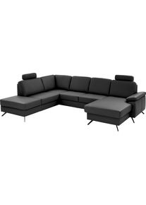 Wohnlandschaft DIE PLANBAR "PN-EM15047 U-Form, mit Kopfst&uuml;tzen", grau (anthrazit), B:309cm H:104cm T:235cm, Sofas, Wohnlandschaft, Echtleder, wahlweise mit Schlaffunktion u. Stauraum