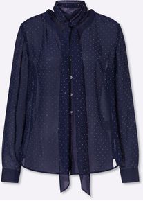 Langarmbluse Heine, Damen, Gr. 46, marine, 100% Polyester, unifarben, Rundhals, Blusen Langarmbluse