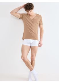 Unterziehshirt Sloggi "SLG Base V Neck Shirt", Herren, Gr. S, N-Gr, beige (smoked sand), Single Jersey, Obermaterial: 95% Baumwolle, 5% Elasthan, Unterhemden Unterziehshirt, weiches und edles Material