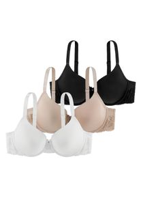 B&uuml;gel-BH DORINA "ADELE-3PP", Damen, Gr. 95, Cup D, bunt (wei&szlig;, schwarz, beige), Microtouch, Obermaterial: 58% Polyamid, 25% Polyester, 17% Elasthan, BHs B&uuml;gel-BH, mit Spitzendetails, weich, Basic