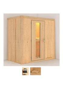 Sauna Karibu "Vada", beige (naturbelassen), ohne Ofen, (ohne Ofen), Saunen, Sauna, ohne Ofen