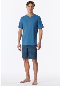 Pyjama Schiesser "Casual Essentials", Herren, Gr. 56, 833, aqua, Single Jersey, Obermaterial: 100% Baumwolle, bequem kniefrei, Rundhals, Homewear-Sets Pyjama, mit unifarbenem Oberteil und gemusterter Hose
