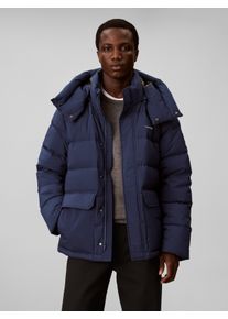 Steppjacke Calvin Klein "MATTE DOWN PUFFER", Herren, Gr. L, blau (insignia blau), Web, Obermaterial: 100% Polyester. Futter: 100% Polyester. F&uuml;llung: 80% Daunen, 20% Federn. Kapuzenfutter: 100% Polyester, unifarben, regular fit normal, Rundhals, eingesetzt gerader Abschluss, Jacken Steppjacke, Regular fit mit Kapuze