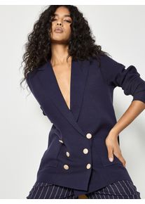 Longblazer Apricot "Blazer aus Rippstrick", Damen, Gr. L (40), blau (navy), Strick, Obermaterial: 57% Viskose CV. 43% Polyester PES., uni, normal Normale L&auml;nge, Gerade Manschetten, Blazer Longblazer, Einfarbig