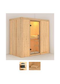 Sauna Karibu "Vada", beige (naturbelassen), ohne Ofen, (ohne Ofen), Saunen, Sauna, ohne Ofen
