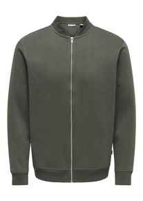 Only & Sons Sweatjacke ONLY & SONS "ONSCERES REG ZIP BOMBER JCK NOOS", Herren, Gr. M, beluga, angeraute Sweatware, Obermaterial: 57% Baumwolle, 43% Polyester, unifarben, regular fit normal, ohne Ausschnitt, Rippb&uuml;ndchen, Sweatjacken Sweatjacke, Baumwollmischung, regular fit