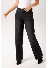 Straight-Jeans Aniston CASUAL, Damen, Gr. 40, N-Gr, schwarz, Denim/Jeans, Obermaterial: 81% Baumwolle, 17% Polyester, 2% Elasthan, Destroyed-Effekte, leichte Abriebeffekte, figurumspielend lang, Jeans Straight-Jeans, mit trendig weitem Bein