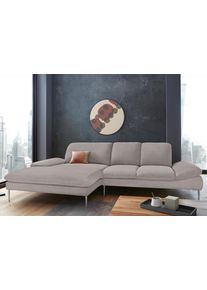 Ecksofa W.Schillig "enjoy&MORE, Designsofa, elegant und bequem, L-Form", grau (stone r66), B:310cm H:87cm T:185cm, Chenille-Flachgewebe R66 (85% Polyester, 15% Nylon);Longlife Xtra-Leder Z59: Glattleder mit modischer Pr&auml;gung. Hautst&auml;rke 0, 9 - 1, 1 mm;Stoff S37 (100% Polyester), Sofas, Ecksofa, mit Sitztiefenverstellung, F&uuml;&szlig;e Chrom gl&auml;nzend, Breite 310 cm