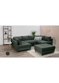 Wohnlandschaft Collection AB "Toni U-Form, B: 298 cm", flaschengr&uuml;n, B:298cm T:184cm, 100%Polyester, Sofas, Wohnlandschaft, Set: Sofa & Hocker, 3 Zierkissen, Federkern