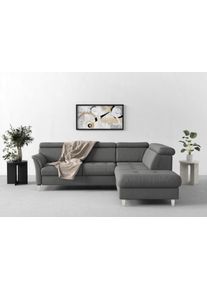 Sit & More Ecksofa SIT & MORE "Marano L-Form", grau (steel), B:252cm T:216cm, 100% Polyester, Sofas, Ecksofa, inklusive Kopfteilverstellung, optional Schlaffunktion & Bettkasten