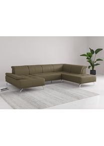 Wohnlandschaft OTTO HOME "Caluna", gr&uuml;n (olive), B:334cm H:81cm T:235cm, Sofas, Wohnlandschaft, Inkl.Sitztiefenverstellung, wahlweise mit Kopf- und Armteilverstellung