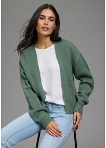 Strickjacke Laura Scott "mit Oversize-Passform", Damen, Gr. 48/50, gr&uuml;n m&eacute;lange, Strick, Obermaterial: 100% Polyacryl, meliert, oversize kurz, V-Ausschnitt, weit B&uuml;ndchen, Strickjacken Strickjacke, in melierter Optik