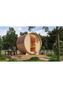 Fasssauna Karibu "naturbelassen mit Ofen 9 kW integr. Strg.", beige (naturbelassen), Saunaofen, (ohne Ofen), Saunen, Fasssauna, Ofen 9 kW integr. Strg