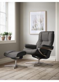 Relaxsessel stressless "Mayfair", grau (rock paloma), B:92cm H:103cm T:79cm, Leder PALOMA: PALOMA ist ein durchgef&auml;rbtes Semianilin-M&ouml;belleder mit nat&uuml;rlicher Narbung., Sessel, Relaxsessel, mit Hocker, mit Cross Base, Gr&ouml;&szlig;e S, M & L, Holzakzent Schwarz