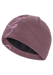 Beanie Jack Wolfskin "VERTIGO PAW BEANIE K", Kinder, Gr. onesize, sheerplum, Polyester, M&uuml;tzen Beanie, Kinder-Fleecebeanie, warm, Pfotenmotiv