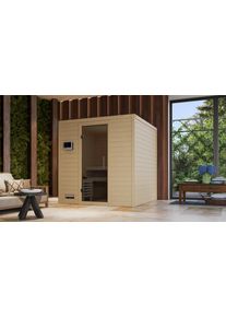 Sauna Karibu "Menja", beige (naturbelassen), ohne Ofen, (ohne Ofen), Saunen, Sauna, ohne Ofen