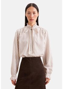 Klassische Bluse Seidensticker, Damen, Gr. 3XL (46), beige, 85% Viskose, 15% Polyamid, gestreift, regular fit, Blusen Klassische Bluse, 1/1 Stehkragen Gestreift