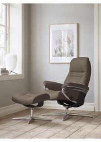 Relaxsessel stressless "Sunrise", braun (mole batick), B:83cm H:105cm T:74cm, Leder BATICK: BATICK ist ein leicht korrigiertes, durchgef&auml;rbtes und genarbtes M&ouml;belleder, bei dem die meisten Unebenheiten und Spuren in der Regel entfernt wurden., Sessel, Relaxsessel, mit Cross Base, Gr&ouml;&szlig;e S, M & L, Holzakzent Schwarz