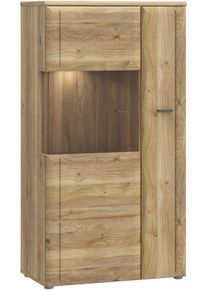 Vitrine FORTE "Akinori", braun (mauvella eiche), B:75,1cm H:140cm T:41,8cm, Holzwerkstoff, Schr&auml;nke, Vitrine, Highboardvitrine, Glast&uuml;re, Soft Close, MDF Front