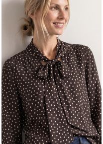 Langarmbluse Street One, Damen, Gr. 44, schwarz coffee, Web, Obermaterial: 100% Viskose, gepunktet, l&auml;ssig geschnitten h&uuml;ftbedeckend, Rundhals, elastischer Bund, Blusen Langarmbluse, Sommerbluse mit Schleifendetail und Punkten