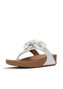 Dianette fitflop "LULU FLOWER TOE-POST SANDALS", Damen, Gr. 36, urban wei&szlig;, Lederimitat, gebl&uuml;mt, Schuhe Dianette, Keilabsatz, Zehentrenner, Sommerschuh mit modischer Bl&uuml;tenverzierung