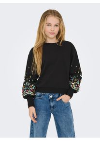 Sweatshirt KIDS Only "KOGBROOKE L/S O-NECK FLOWER SWT NOOS", M&auml;dchen, Gr. 134/140, schwarz print:sleeve flower, Sweatware, Obermaterial: 60% Baumwolle, 40% Polyester, bedruckt, regular fit normal, Rundhals, Sweatshirts Sweatshirt, Baumwollmischung, regular fit