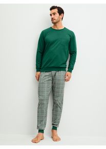 Schlafanzug Calida "Relax Imprint 2", Herren, Gr. XXL (58/60), gr&uuml;n (forest gr&uuml;n), Single Jersey, Obermaterial: 100% Baumwolle, bequem lang, Rundhals, angesetztes B&uuml;ndchen, Homewear-Sets Schlafanzug, aus weicher Single-Jersey-Qualit&auml;t, mit langem Arm, Rundhalsausschnitt