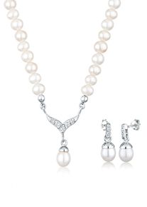 Ohrring und Ketten Set Elli "Schmuckset S&uuml;&szlig;wasserzuchtperlen Wei&szlig; 925 Sterling Silber, mit Kristallen von Swarovski" Gr. 45, wei&szlig;, Schmuck_Sets, Damen, 45, Ohrring und Ketten Set