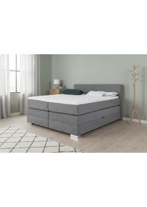 Boxspringbett Home Affaire "Juliste inkl. Bettkasten und PUR-Schaum-Topper", grau, B:187cm L:215cm, 100% PES, Komplettbetten, Boxspringbett, erh&auml;ltlich in den Breite 160, 180 & 200cm