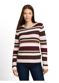 Strickpullover Tom Tailor "Regular", Damen, Gr. S, bunt (camel braun rot stripe), Strick, Obermaterial: 100% Baumwolle, unifarben, regular fit h&uuml;ftbedeckend, Rundhals, Rollkante, Pullover Strickpullover, mit Rundhals und Rollkanten