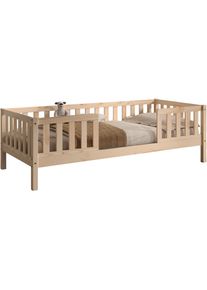 Daybett Vipack "Dallas Massiv Bett mit Rausfallschutz umbaubar vom Boden- zum Daybett", braun (natur, natur), Liegefl&auml;che B/L: 90cm x 200cm Betth&ouml;he: 29cm, kein H&auml;rtegrad, ohne Matratze, Daybetten, Daybett, mit Bettschublade, wahlweise Kiefer massiv natur oder wei&szlig;