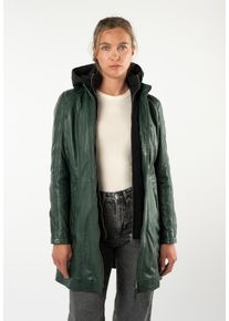 Ledermantel Mauritius "MWMabel", Damen, Gr. XXXL(46), gr&uuml;n, Obermaterial: 100% Schafsleder. Futter: 100% Polyester. Kapuze: 100% Nylon. &Auml;rmelfutter: 100% Polyester, unifarben, regular fit ca. Mitte Oberschenkel, abgesteppte Kante, M&auml;ntel Ledermantel, mit Stehkragen & abnehmbarer Kapuze