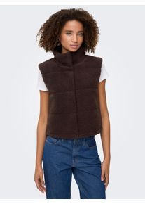 Pl&uuml;schweste Only "ONLSANDRA TEDDY WAISTCOAT LIFE OTW NOOS", Damen, Gr. XS, braun (seal braun), Pl&uuml;sch, Obermaterial: 100% Polyester, unifarben, regular fit h&uuml;ftlang, Westen Pl&uuml;schweste, Kunstfaser