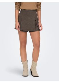Hosenrock Only "ONLELLY-DELL HW PLEAT SKORT TLR NOOS", Damen, Gr. 42, braun (schwarz detail:wei&szlig; pepper with schwarz braun melange), Web, Obermaterial: 63% Polyester, 33% Viskose, 4% Elasthan, meliert, kurz, R&ouml;cke Hosenrock, Materialmix