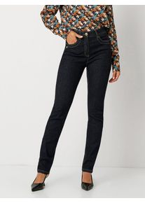 Slim-fit-Jeans Toni "be loved", Damen, Gr. 48, N-Gr, blau (rinsed blau), Denim/Jeans, Obermaterial: 86% Baumwolle, 12% Polyester, 2% Elasthan, slim fit lang, Jeans Slim-fit-Jeans, mit modischen Kontrastn&auml;hten