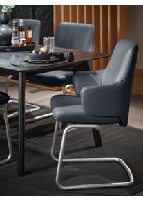 Polsterstuhl stressless "Laurel", blau (atlantic blau batick, chrom matt), B:58cm H:92cm T:60cm, Leder BATICK: BATICK ist ein leicht korrigiertes, durchgef&auml;rbtes und genarbtes M&ouml;belleder, bei dem die meisten Unebenheiten und Spuren in der Regel entfernt wurden., St&uuml;hle, Polsterstuhl, Low Back mit Armlehne, Gr&ouml;&szlig;e L, mit Beinen aus Stahl in Chrom matt