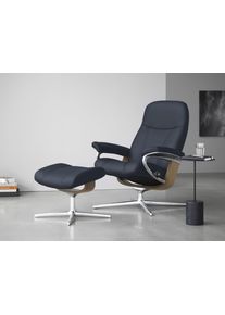 Relaxsessel stressless "Consul", blau (oxford blau paloma), B:78cm H:97cm T:70cm, Leder PALOMA: PALOMA ist ein durchgef&auml;rbtes Semianilin-M&ouml;belleder mit nat&uuml;rlicher Narbung., Sessel, Relaxsessel, mit Cross Base, Gr&ouml;&szlig;e S, M & L, Holzakzent Eiche, in 2 Bezugsqualit&auml;ten lieferbar