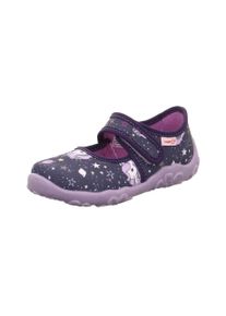 Hausschuh Superfit "BONNY, WMS: mittel", M&auml;dchen, Gr. 34, lila (lila bunt, einhorn), Textil, bedruckt, Schuhe Hausschuh, Kindergartenschuh mit Einhorn-Motiv, Gr&ouml;&szlig;enschablone zum Download