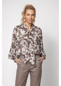 Klassische Bluse monari "Bluse Blume allover", Damen, Gr. 44, braun gem, Web, Obermaterial: 100% Polyester, gebl&uuml;mt, regular fit taillenbedeckt, Rundhals, Trompeten&auml;rmel gerader Abschluss, Blusen Klassische Bluse, Regular fit mit Blumenmuster