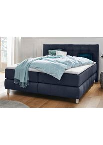 Boxspringbett Home Affaire "Salo", blau, B:174cm L:211cm, Struktur (100% Polyester);Bezug der Spiegelfl&auml;che Matratzendrell aus 100% Polyester;Samtoptik (100% Polyester), Komplettbetten, Boxspringbett, incl. Topper, 6 Breiten, 2 H&auml;rtegrade, TFK auch in H&auml;rtegrad 4