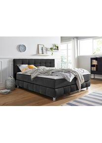 Boxspringbett Home Affaire "Salo", grau (anthrazit), B:194cm L:211cm, Struktur (100% Polyester);Bezug der Spiegelfl&auml;che Matratzendrell aus 100% Polyester;Samtoptik (100% Polyester), Komplettbetten, Boxspringbett, incl. Topper, 6 Breiten, 2 H&auml;rtegrade, TFK auch in H&auml;rtegrad 4