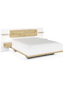 Bettanlage Rauch "Bett Doppelbett Komfortbett Funktionsbett BOSTON-EXTRA", wei&szlig; (alpinwei&szlig;, eiche artisan), B:245cm H:107cm T:207cm, Holzwerkstoff, Schlafzimmerm&ouml;bel-Sets, Bettanlage, Mit warmer Kopfteil-Beleuchtung, 2x H&auml;nge-Nachttische MADE IN GERMANY