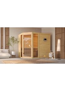 Sauna Karibu "Sina 3", beige (naturbelassen), ohne Ofen, (ohne Ofen), Saunen, Sauna, ohne Ofen